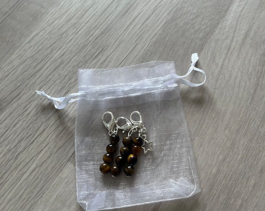 Pretty crystal tigers eye set of 3 stitch markers